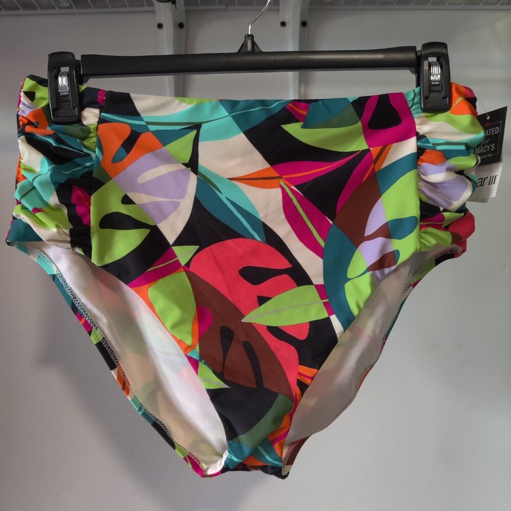 NWT Bar III Women's Tropic High Rise Side Shirred Bikini Size XL $40 10HL150
